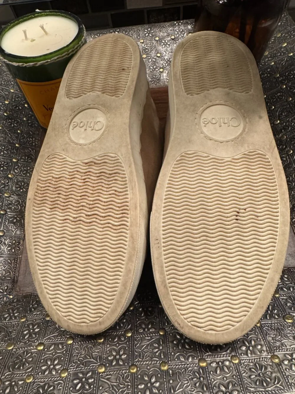 Chloe Lauren Sneakers Suede Leather Accent Scalloped Blush Neutral Sz 36 6